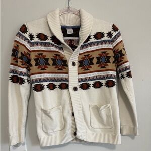Kids Cream Patterned Shawl Collar Sweater